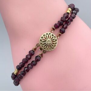 Stunning Vintage Garnet Bead Double Strand Bracelet 14/20 Gold-Filled Clasp